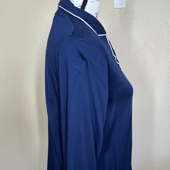 Splendid Navy top women button up shirt Long sleeve Piped Woven PJ size S sleep - Picture 6 of 13
